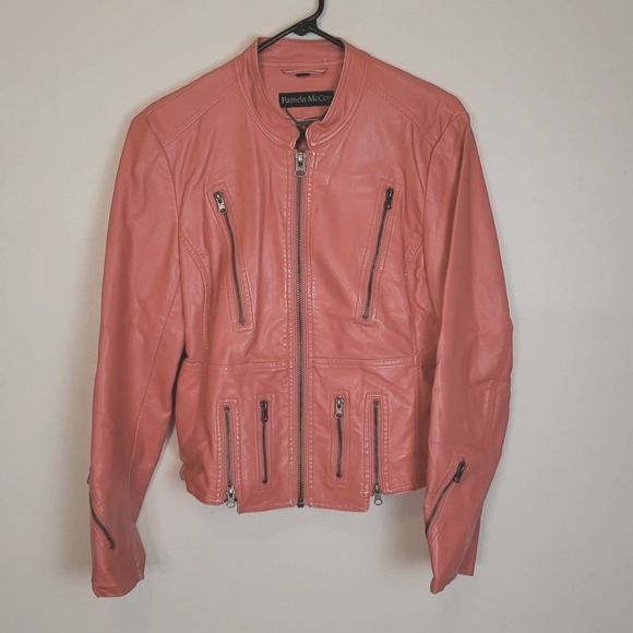 Pamela McCoy Jackets & Blazers - Pamela McCoy Pink Vegan Leather Moto Jacket size M